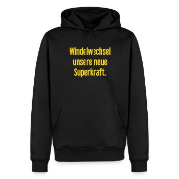 Windelwechsel – unsere neue Superkraft - Männer Premium Bio Hoodie - Schwarz - Vorne - Nico (187cm)