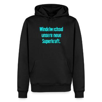 Windelwechsel – unsere neue Superkraft - Männer Premium Bio Hoodie - Schwarz - Vorne - Nico (187cm)