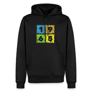 60. Geburtstag Farbige Patches since 07/1965 - Männer Premium Bio Hoodie - Schwarz - Vorne - Nico (187cm)