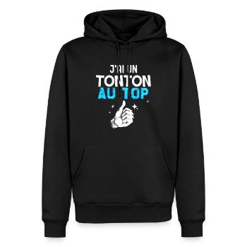 J'ai Un Tonton Au Top Idée Cadeau Homme - Sweat à capuche Premium bio Homme - noir - Devant - Nico (187cm)