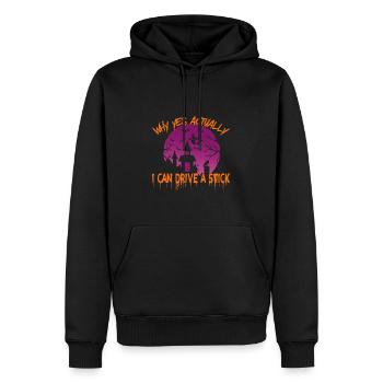 Pourquoi oui en fait je peux conduire un bâton - Sweat à capuche Premium bio Homme - noir - Devant - Nico (187cm)