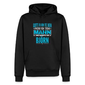 Björn Name Design - Männer Premium Bio Hoodie - Schwarz - Vorne - Nico (187cm)