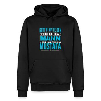 Mustafa Name Design - Männer Premium Bio Hoodie - Schwarz - Vorne - Nico (187cm)
