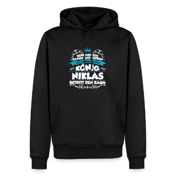 Niklas Name Design - Männer Premium Bio Hoodie - Schwarz - Vorne - Nico (187cm)