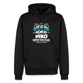 Niko Name Design - Männer Premium Bio Hoodie - Schwarz - Vorne - Nico (187cm)