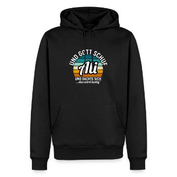 André - Männer Premium Bio Hoodie - Schwarz - Vorne - Nico (187cm)