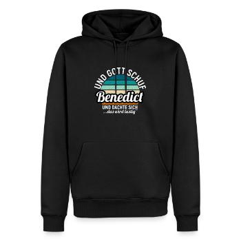 Benjamin - Männer Premium Bio Hoodie - Schwarz - Vorne - Nico (187cm)