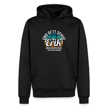 Erwin - Männer Premium Bio Hoodie - Schwarz - Vorne - Nico (187cm)