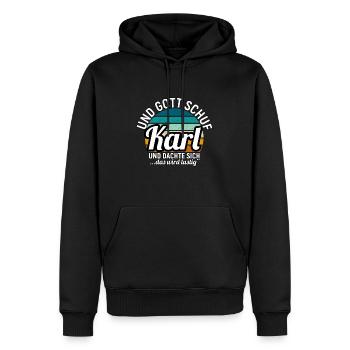 Karl - Männer Premium Bio Hoodie - Schwarz - Vorne - Nico (187cm)