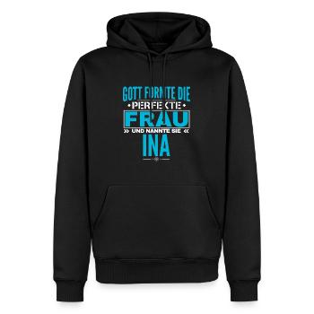 Ina Name Design - Männer Premium Bio Hoodie - Schwarz - Vorne - Nico (187cm)