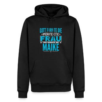 Maike Name Design - Männer Premium Bio Hoodie - Schwarz - Vorne - Nico (187cm)