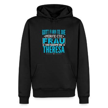 Theresa Name Design - Männer Premium Bio Hoodie - Schwarz - Vorne - Nico (187cm)