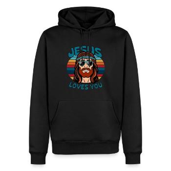 Jésus t’aime - Cooles Jesus Design - Sweat à capuche Premium bio Homme - noir - Devant - Nico (187cm)