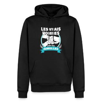 Papa De Jumelles Cadeau Naissance Jumelles - Sweat à capuche Premium bio Homme - noir - Devant - Nico (187cm)