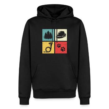 Conception de cor de chasse avec chapeau de feutre de patte de chien de forêt - Sweat à capuche Premium bio Homme - noir - Devant - Nico (187cm)