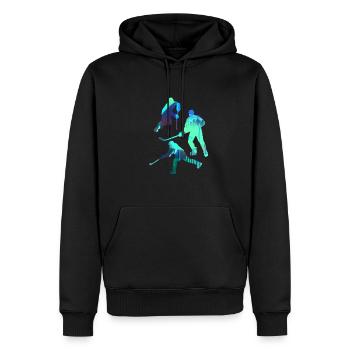 Eishockey, Hockey, Graffiti, bunt, stencil - Männer Premium Bio Hoodie - Schwarz - Vorne - Nico (187cm)
