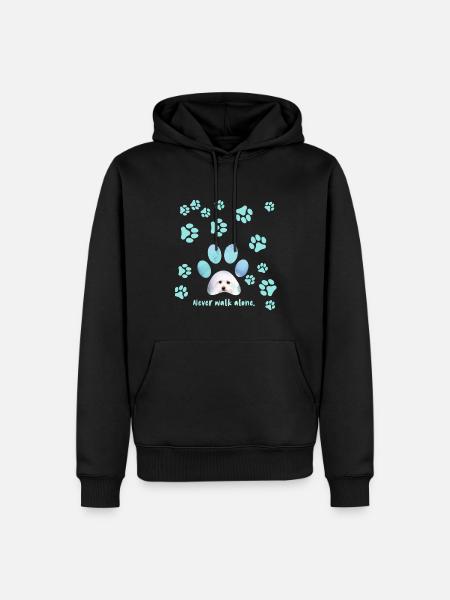 Never walk alone, dog, paws, maltese - Men’s Premium Organic Hoodie - black