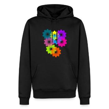 engrenage, engrenages, roues, coloré - Sweat à capuche Premium bio Homme - noir - Devant - Nico (187cm)