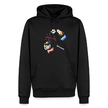 Happy birthday,comic, Rakete, Sterne, Geburtstag - Männer Premium Bio Hoodie - Schwarz - Vorne - Nico (187cm)