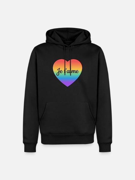 Je Taime Jeg elsker deg French Rainbow Heart - Premium økologisk hettegenser for menn - svart