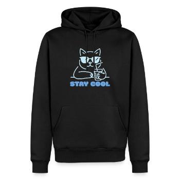 Stay Cool Cat - Männer Premium Bio Hoodie - Schwarz - Vorne - Nico (187cm)