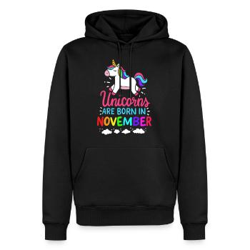 Unicorns Are Born In November Birth Month - Men’s Premium Organic Hoodie - black - Front - Nico (187cm)