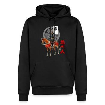 Samurai horseman, kanji and mon of the Tokugawa clan - Men’s Premium Organic Hoodie - black - Front - Nico (187cm)