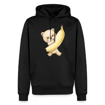 Der Bär und die Riesenbanane - Männer Premium Bio Hoodie - Schwarz - Vorne - Nico (187cm)