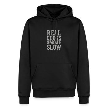 Real Cooks Smoke Slow Meat Fumer - Sweat à capuche Premium bio Homme - noir - Devant - Nico (187cm)