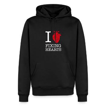 J’aime réparer les cœurs - Cardiologue chirurgien cardiaque - Sweat à capuche Premium bio Homme - noir - Devant - Nico (187cm)