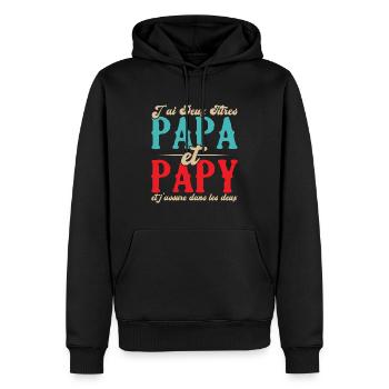 J'ai deux titres papa et papy - Sweat à capuche Premium bio Homme - noir - Devant - Nico (187cm)