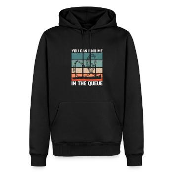 You can find me in the queue, theme park - Men’s Premium Organic Hoodie - black - Front - Nico (187cm)