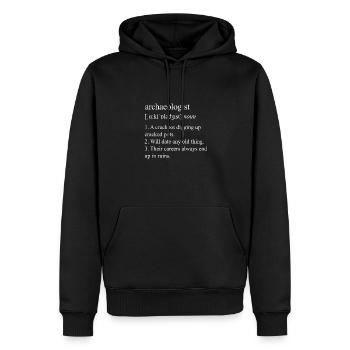 Définition de l’archéologie - Drôle d’archéologie - Sweat à capuche Premium bio Homme - noir - Devant - Nico (187cm)