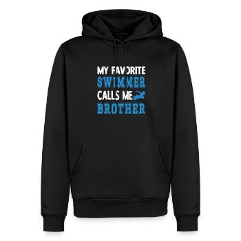 Fier frère nageur Frère d’un nageur - Sweat à capuche Premium bio Homme - noir - Devant - Nico (187cm)