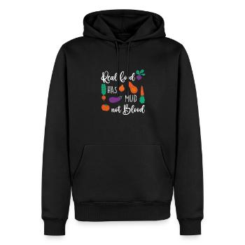 La vraie nourriture a de la boue pas du sang, drôle de végétarien - Sweat à capuche Premium bio Homme - noir - Devant - Nico (187cm)