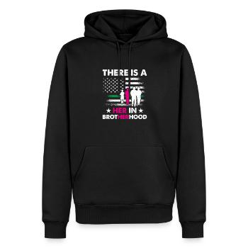 There Is A Her In Brotherhood - Soldat - Männer Premium Bio Hoodie - Schwarz - Vorne - Nico (187cm)