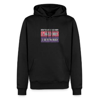 Comment avoir un corps à la plage, des vacances à la plage - Sweat à capuche Premium bio Homme - noir - Devant - Nico (187cm)