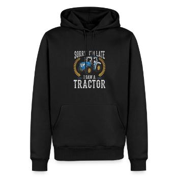 Sorry I'm Late I Saw A Tractor, Bauer Traktor - Männer Premium Bio Hoodie - Schwarz - Vorne - Nico (187cm)