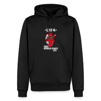 Living That Rebuild Engine Life, Operation Heart - Men’s Premium Organic Hoodie - black - Front - Nico (187cm)