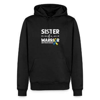 Sister Of A Warrior, Schleife Downsyndrom - Männer Premium Bio Hoodie - Schwarz - Vorne - Nico (187cm)