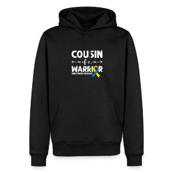 Cousin Of A Warrior, Schleife Downsyndrom - Männer Premium Bio Hoodie - Schwarz - Vorne - Nico (187cm)