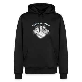 Badminton Geschenkidee Sport Design - Männer Premium Bio Hoodie - Schwarz - Vorne - Nico (187cm)
