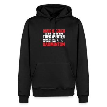 Badminton Geschenkidee Sport Design - Männer Premium Bio Hoodie - Schwarz - Vorne - Nico (187cm)