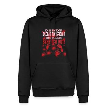 Badminton Geschenkidee Sport Design - Männer Premium Bio Hoodie - Schwarz - Vorne - Nico (187cm)