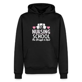Étudiante infirmière école Das Ringe - Sweat à capuche Premium bio Homme - noir - Devant - Nico (187cm)