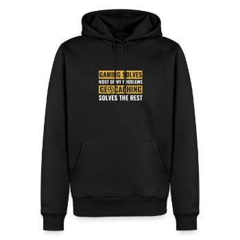Geocaching Löst Meine Probleme Lustiger Geocacher - Männer Premium Bio Hoodie - Schwarz - Vorne - Nico (187cm)