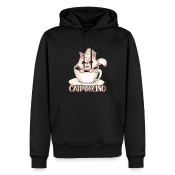 Catpuccino für Katzen und Kaffeeliebhaber Wortwitz - Männer Premium Bio Hoodie - Schwarz - Vorne - Nico (187cm)