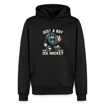Juste un garçon qui aime le hockey sur glace garçons hommes - Sweat à capuche Premium bio Homme - noir - Devant - Nico (187cm)
