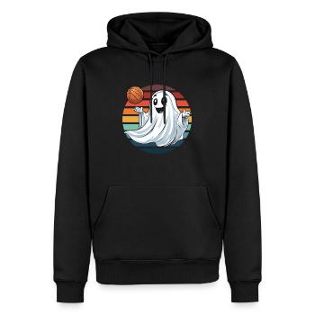 Halloween fantôme joue basket-ball Vintage coucher de soleil - Sweat à capuche Premium bio Homme - noir - Devant - Nico (187cm)