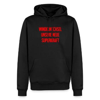 Windelwechsel – unsere neue Superkraft - Männer Premium Bio Hoodie - Schwarz - Vorne - Nico (187cm)